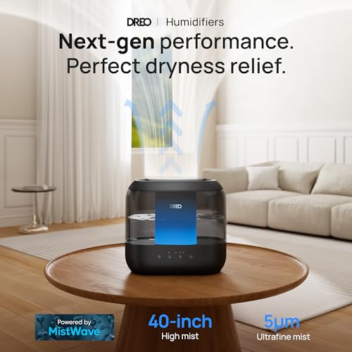 Dreo Humidifiers for Bedroom, 4L Top Fill for Large Room, 36H Runtime, 28 dB Quiet Supersized Cool Mist Air Humidifier for Baby Nursery, Plants, Indoor, Night Light, Easy to Clean & Fill