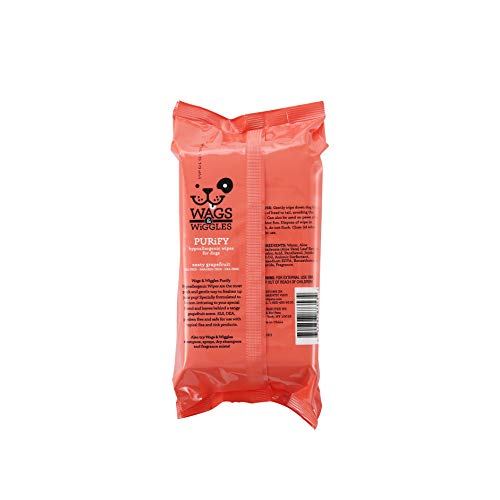 Wags & Wiggles Purify Hypoallergenic Wipes for Dogs, Zesty Grapefruit Scent - Scented Dog Wipes Gently Clean & Condition Your Dog's Coat Without A Bath, 100 Count