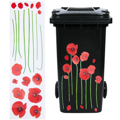 GORGECRAFT 27.8x8 Large Red Poppy Flower Wall Decals Trash Stickers for Trash Cans Decorative 3D Floral Stickers Waterproof Beautiful Flowers Self Adhesive Peel & Stick Removable Decor