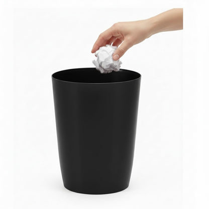 Mini Waste Basket - Durable Small Plastic Garbage Trash Can Bin - Lidless Open-Top, Slim Profile for Compact Spaces - Suitable for Home, Bathroom, Office, Bedroom, Kitchen and More, Black