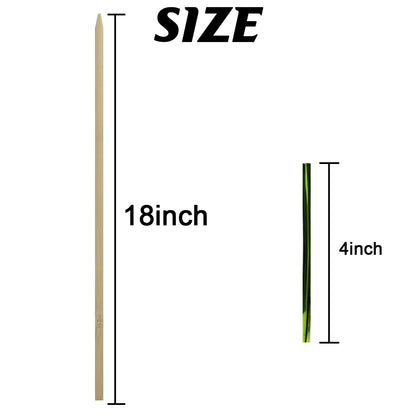 TIHOOD 100PCS 18" Wooden Garden Stakes with 100PCS 4" Garden Ties, Green Bamboo Sticks, Floral Plant Support, Tomato Stakes (Natural)