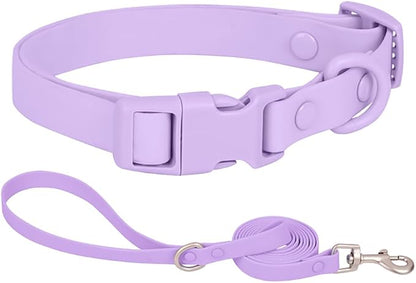Ovale Waterproof Dog Collar Leash Combo Set, Durable and Easy to Clean, for Medium Dogs.(M, Purple)