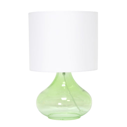 Simple Designs LT2063-GRW Glass Raindrop Table Lamp with Fabric Shade, Green with White Shade