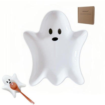 Ceramic Spoon Rest for Stove Top, Halloween Ghost Cute Spoon Rest for Kitchen Counter, Cooking Spoon Holder for Kitchen Counter, Utensil Rest Spatula Rest Ladle Holder Tong Rest (White)