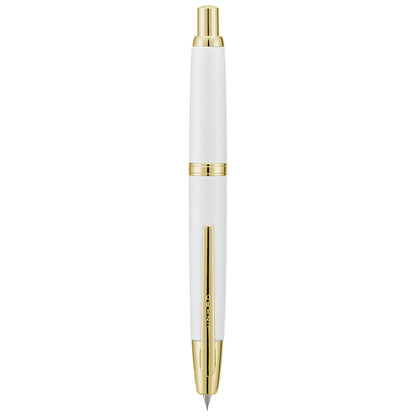 Jinhao 10 Press Fountain Pen with Box, Pearl White Retractable Extra Fine Nib with Ink Converter Set (Golden Clip)