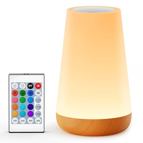 Auxmir LED Night Light Bedside Lamp Touch and Remote Control Dimmable Tabletop 13 RGB Colors Changing 5 Brightness Adjustable Rechargeable Portable Lamp for Baby Kids Nursery Bedroom Bathroom Camping