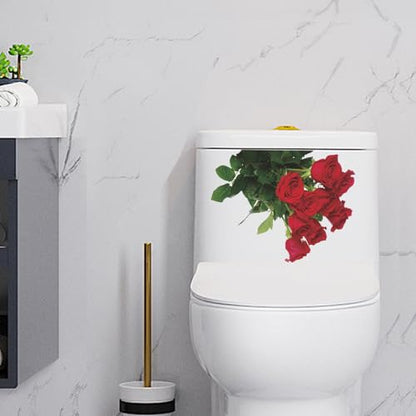 Romantic Red Rose Toilet Decals Red Rose Wall Stickers Bathroom Beautification Decoration Wall Stickers Self Adhesive Pegatinas para Pared