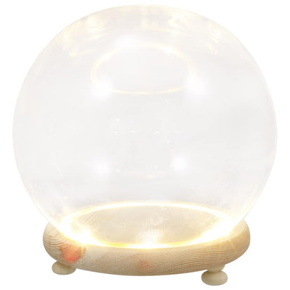 EXCEART Glass Dome with Wooden Base 4 Inch Clear Display Cover Ornament for Home Decor Featuring Led Lighted Preserved Flower Container Micro Landscape Display