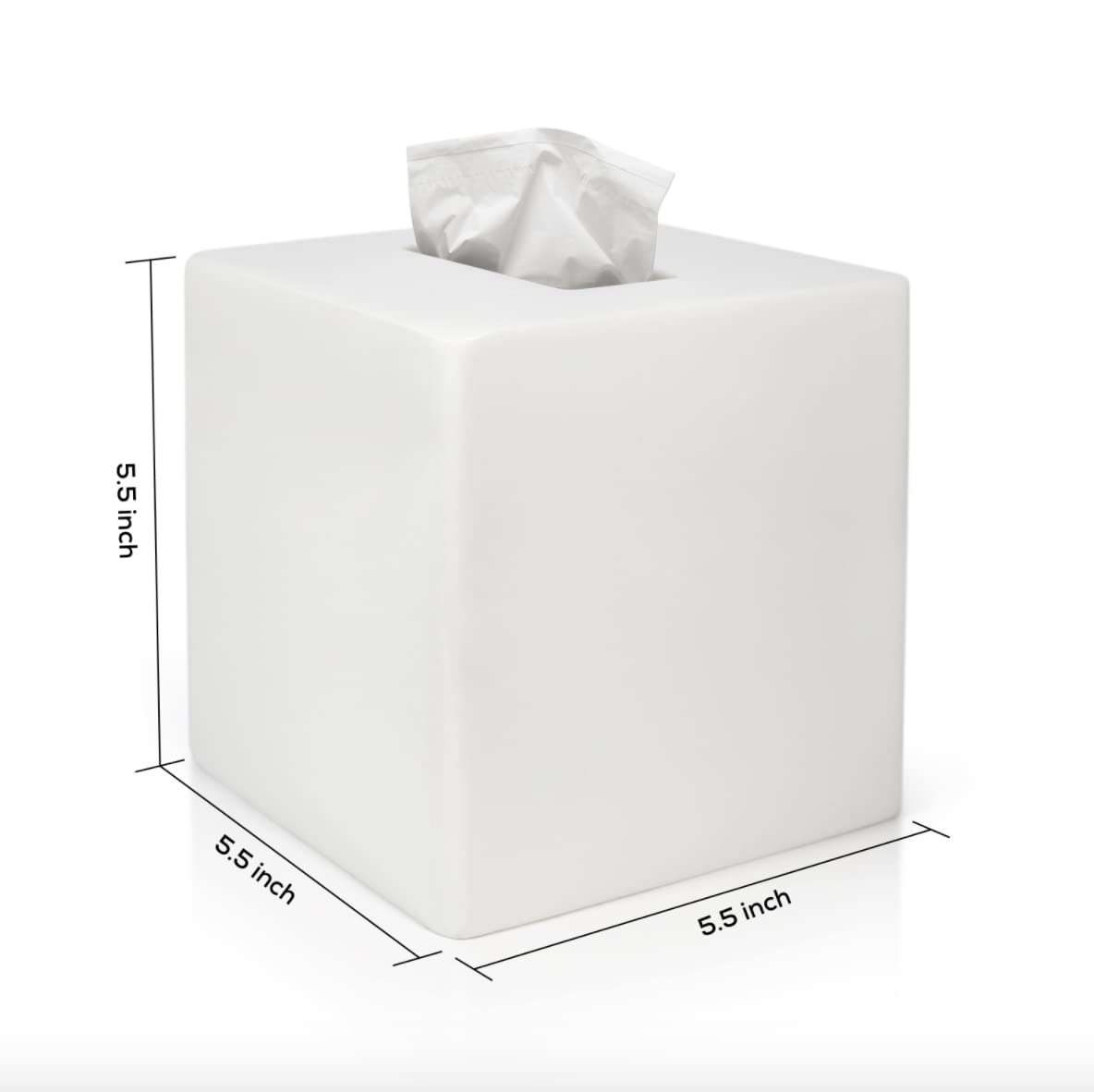 White Tissue Box Cover Square –Heavy Hand-Poured Resin Tissue Box Cover Holder –Home Decor Cube Square Tissue Box Holder with High Gloss Lacquer Finish – Stays Shiny & Won’t Move When Pulling Tissues