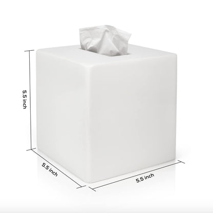 White Tissue Box Cover Square –Heavy Hand-Poured Resin Tissue Box Cover Holder –Home Decor Cube Square Tissue Box Holder with High Gloss Lacquer Finish – Stays Shiny & Won’t Move When Pulling Tissues