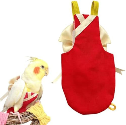Bird Flight Suits Diapers, Parrot Flight Suits Diapers for Quaker Parakeets Cockatiels Conures Macaw African Grey, Bird Diaper, Parrot Clothes (Red B,2XL)