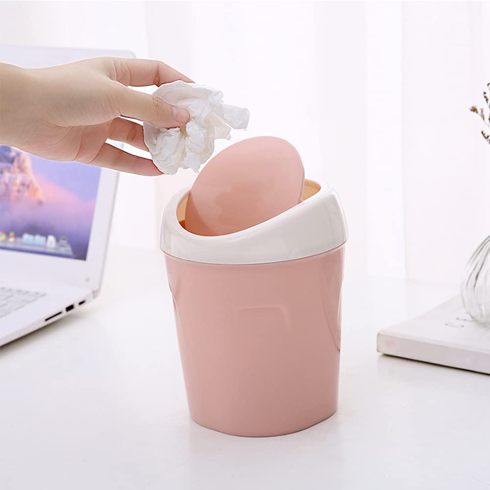 SITAKE 2 Pcs Plastic Mini Wastebasket Trash Can with 120 Trash Bags, Tiny Desktop Waste Garbage Bin with Swing Lid for Home, Office, Kitchen, Vanity Tabletop, Bedroom, Bathroom (Blue + Pink)