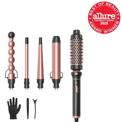 Wavytalk 5 in 1 Curling Iron,Curling Iron Set with Heated Round Brush and 4 Interchangeable Ceramic Curling Wand(0.5”-1.25"), Instant Heat Up,Dual Voltage Hair Curler