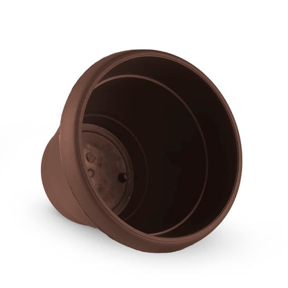 Cubiark Garden 2 pcs 8 Inch Planter Pot with Tray & Drainage, Indoor Plant Pots, Textured Finish, Outdoor Plastic Plant Pot for Porch, Patio, Deck & Balcony (Brown)