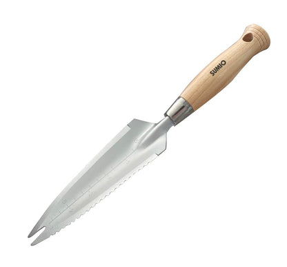 SUMIO 13.3" Alloy Steel Garden Trowel with Forked Tip and Depth Markings, Weeding Knife for Root Cutting, Transplanting, Digging, and Slit Weeding