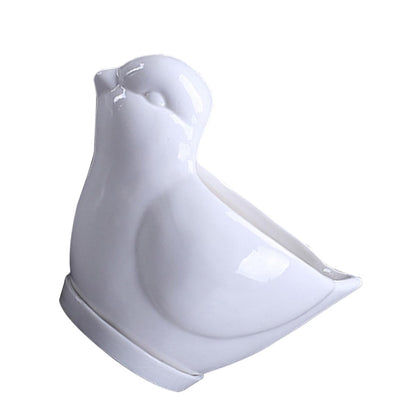 Yardwe Ceramic Bird Shape Succulent Plant Container with Tray Small White Flower Pot for Indoor Desktop Decor