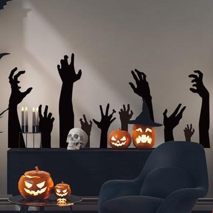9 Sheets Halloween Wall Stickers Black Hand Wall Decals Room Mural Stickers for Home Classroom Party Decor, 7.9 x 11.8 Inch