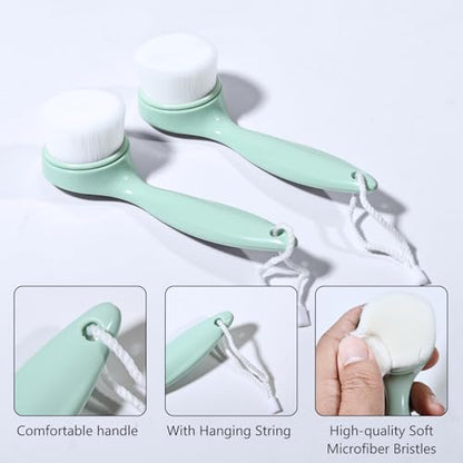 2 Pack Soft Bristle Facial Cleansing Brush for Deep Pore Cleaning, Face Exfoliating Scrub Brush for Face Cleansing Skincare Massaging (Pink and Jade White)