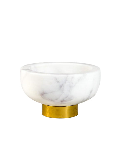 Serene Spaces Living White Marble Bowl with Brass Ring, Decorative Multi-Purpose Bowl - Use as Centerpiece Bowl, Fruit Bowl, Single