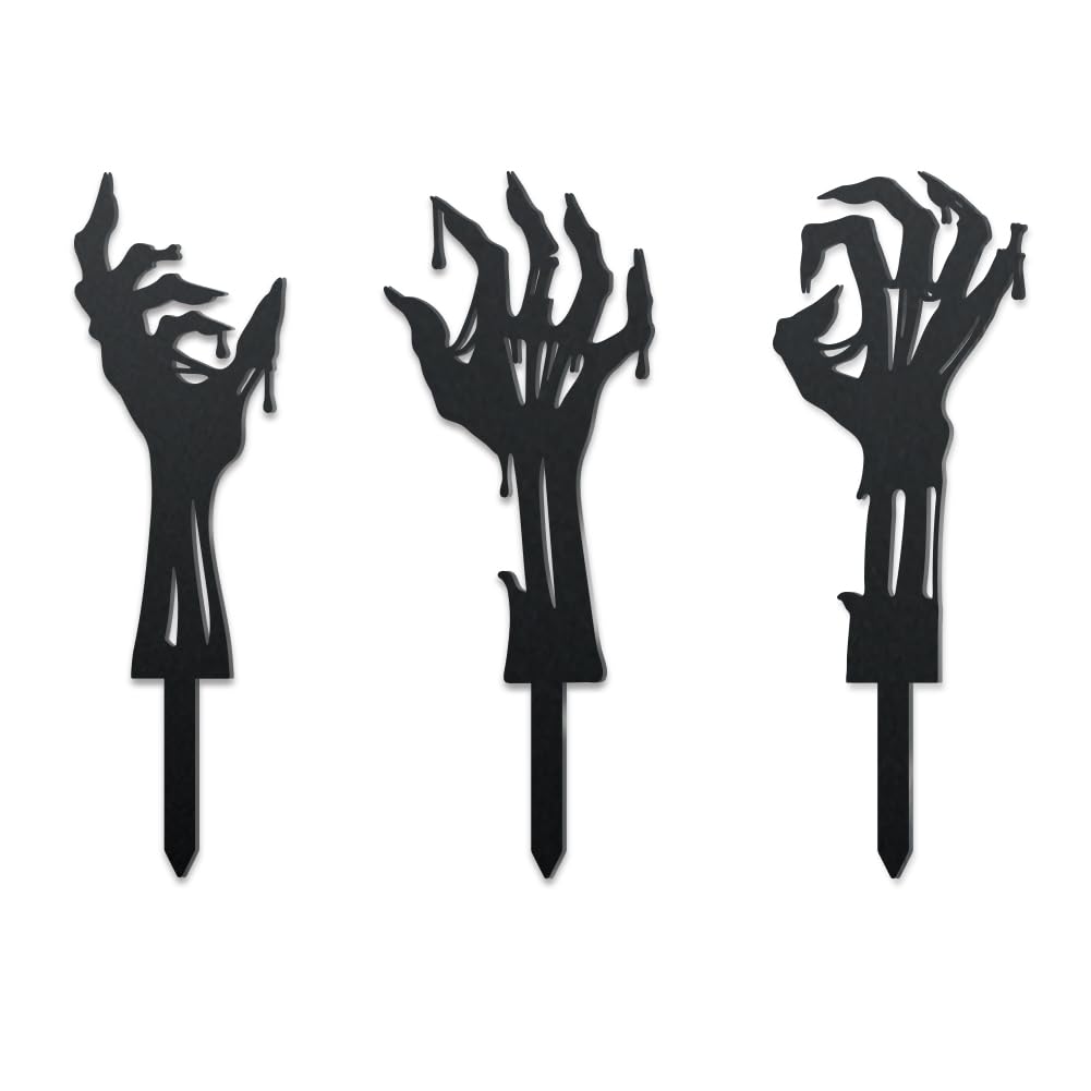 GLOBLELAND 3 Pcs Halloween Zombie Hand Garden Stakes Silhouette Hands Metal Decorative Garden Stakes Scary Silhouette Metal Yard Signs Decorations for Holiday Lawn Patio Yard Decor
