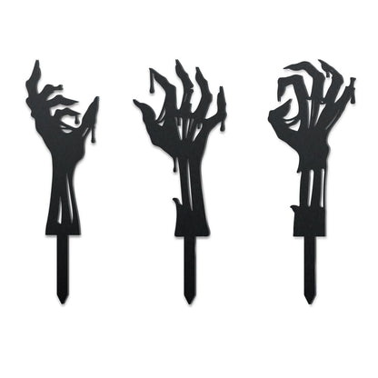GLOBLELAND 3 Pcs Halloween Zombie Hand Garden Stakes Silhouette Hands Metal Decorative Garden Stakes Scary Silhouette Metal Yard Signs Decorations for Holiday Lawn Patio Yard Decor