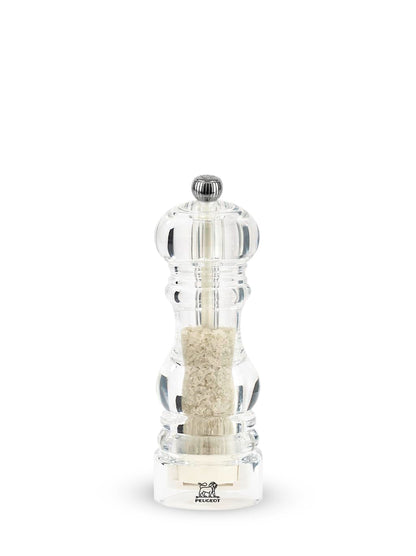PEUGEOT - Nancy Zirlion Wet Sea Salt Mill, Acrylic 18 cm - 7 in. Grinder Made of Zirconia with Stirring Blade. Transparent acrylic body