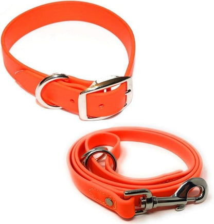 Regal Dog Products Medium Orange Waterproof Dog Collar and Leash Set | Heavy Duty Double Buckle & D Ring - 5'ft Leash | Adjustable Biothane Dog Collar | Chew Resistant Waterproof Collar for Dogs