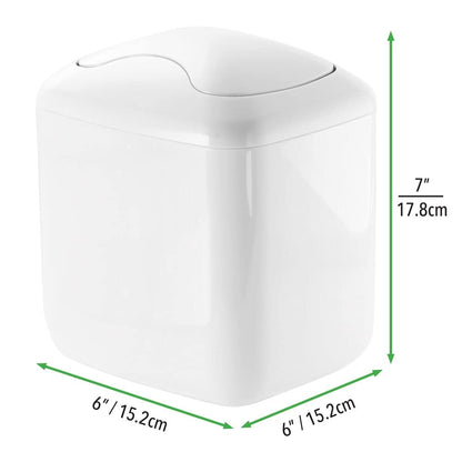 MetroDecor mDesign Wastebasket Trash Can for Bathroom Vanity Countertops, White