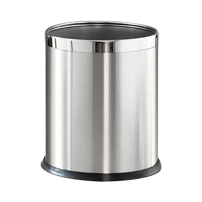 LEASYLIFE 2.6Gallon/10L，Stainless Steel Bathroom Trash Can,Chrome Trash Can,Silver Garbage Can for Office，Wastebasket for Hotel，Office，Store，Metal Trash bin Without lid (Silver)
