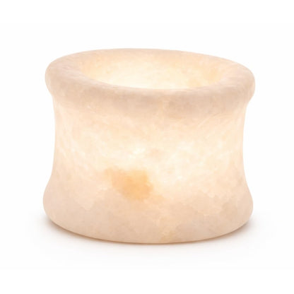 Single White Alabaster Candle Holder - Egyptian Tealight and Votive Candles Holders with Amber Glow for Home Décor - Natural Stone Soothing Tranquil