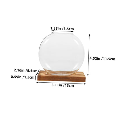 Ipetboom 2pcs Small Glass Propagation Vases with Wooden Base, Hydroponic Plant Terrariums for Home Office Desk, Glass Planter Suitable for Indoor Plant Cultivation