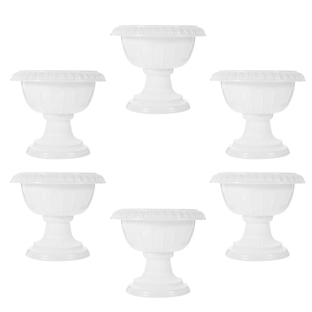 PRETYZOOM 6pcs White Plastic Urn Flower Pot Outdoor Urn Planter Pot Small Cactus Succulent Plant Pots Roman Pillar Flower Pot European Style Pedestal Flower Vase Indoor Garden Wedding Decor