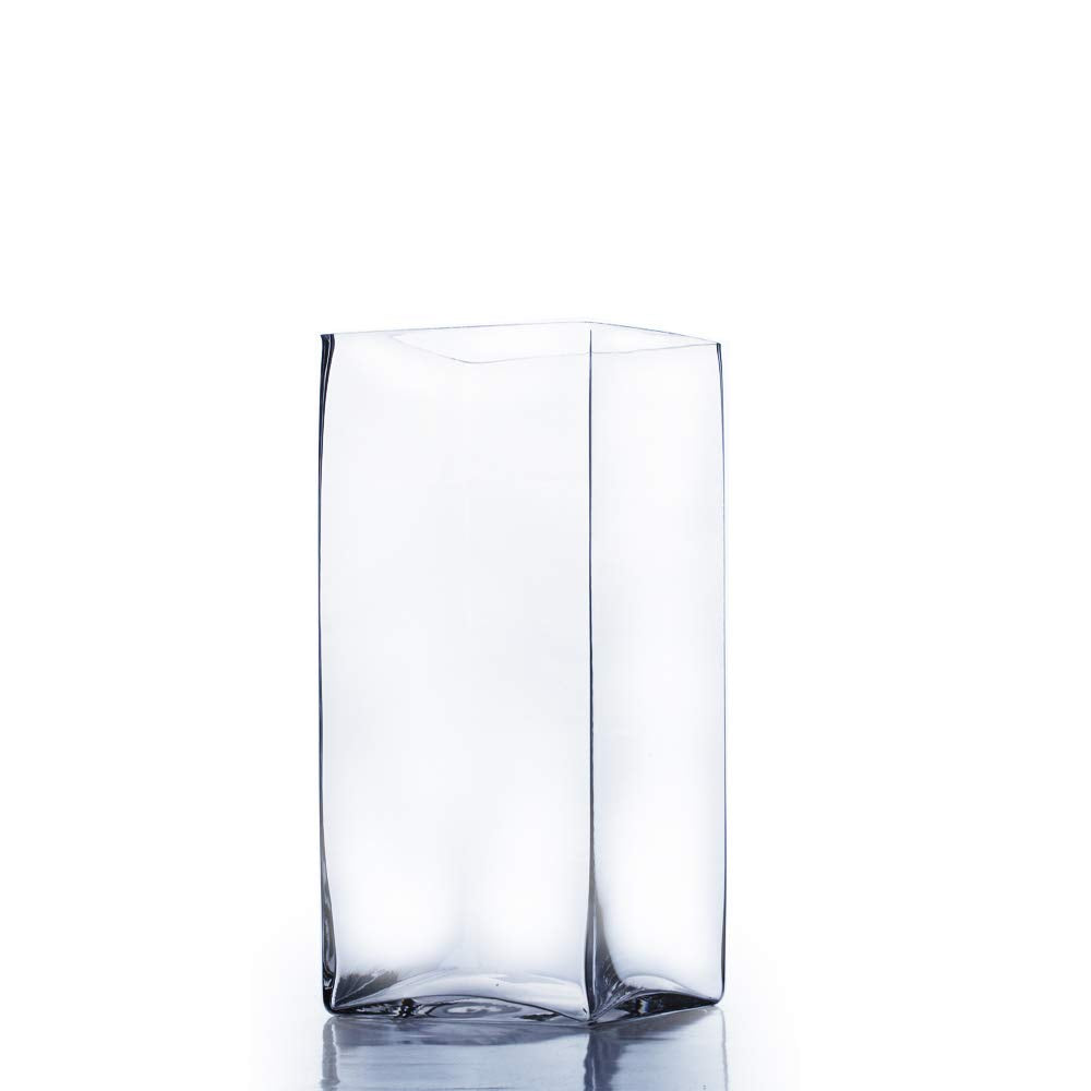 WGV Tall Square Vase Glass Block, Length 5", Height 10", Clear Large Floral Plant Container, Fish Tank, Planter Terrarium for Wedding Party Event, Home Office Decor, 1 Piece