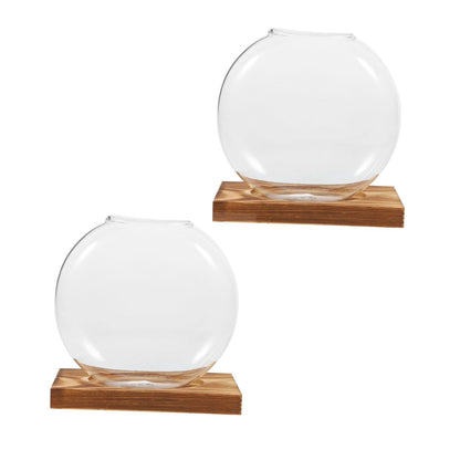 NULYLU 2Pcs Glass Plant Propagation Vases with Wooden Base, Hydroponic Terrarium Containers for Indoor Plants, Desktop Flower Vase Decor for Home and Office