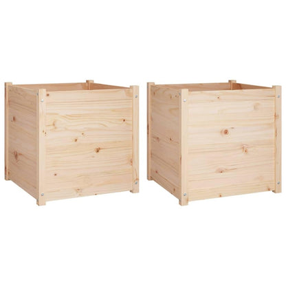 hliofuir Set of 2 Large Garden Planters, 23.6" Square Wood Plant Boxes for Outdoor Patio, Backyard, and Terrace, Rustic Solid Pinewood Planter Container for Flowers, Vegetables, and Herbs