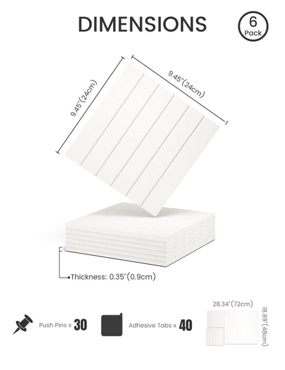 Felt Bulletin Board Tiles -28"x18" with 40 Adhesive Tabs, Cork Board Alternative for Office Decor, Push Pin Board Wall Organizer 6-Pack (Milky White)