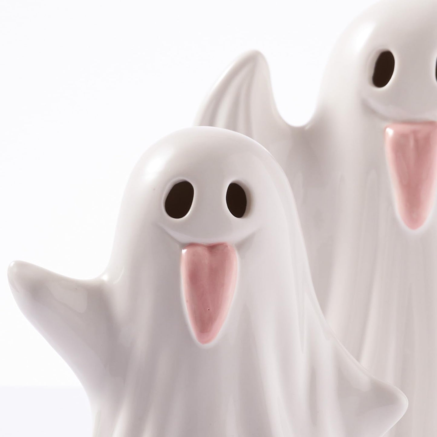 WDS WONDROUS Light Up Halloween Ghost Decorations Set of 2, Cute Ghost Figurines with Witch Hat Halloween Decor, Ceramic Ghosts Light for Indoor Fall Table Decor, Home Tiered Tray Fireplace