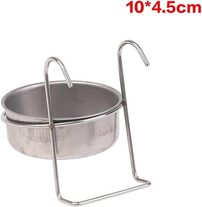 1PCS Crate Dog Cat Bowl Stainless Steel Hanging Pet Cage Bowl Food Water Feeder Coop Cup for Cat Puppy Birds Rats 5 Sizes(10CM)