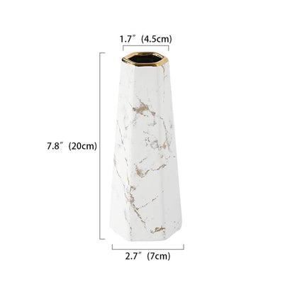 8inch White Gold Finish Marble Ceramic Flower Vase Home Decor Vase and Table Centerpieces Vase - Ideal Gifts for Friends and Family, Christmas, Wedding, Bridal Shower