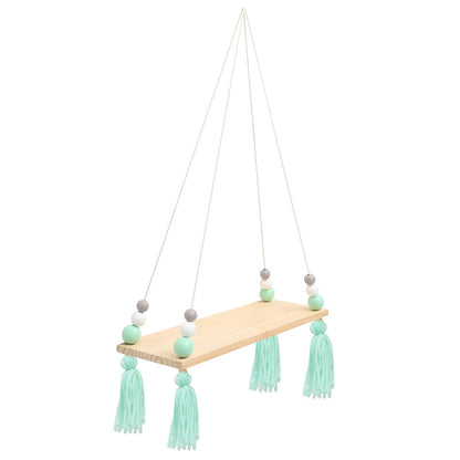 Garneck Stylish Cotton Rope Hanging Rack with Beads and Tassels Decorative Wall Shelf for Potted Plants Flowerpot Display Board for Home and Natural Boho Wall Decor