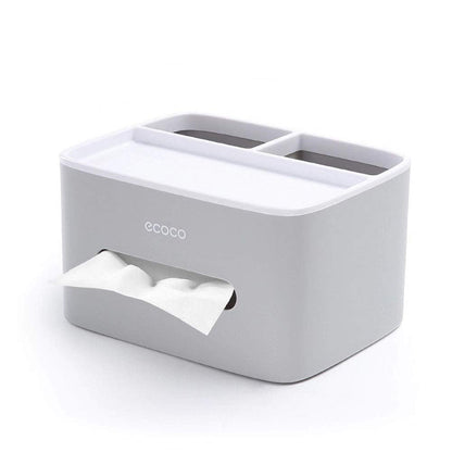 Multifunction Rectangular Tissue Holder Cover Case Facial Tissue Paper Box Napkins Dispenser Container Stylish Remote Control Desk Storage for Living Room Bedroom Dressers Home Office (Grey)
