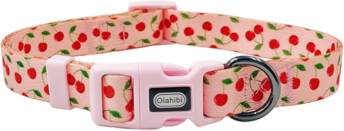Dog Collar and Leash Set, Cherry Pattern, Polyester Material, 5ft Leash, for Puppy Dogs.(Extra Small,Pink Cherry)