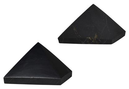 Shungite World 2 pcs Authentic Shungite Pyramids Set 30 mm / 1.18" Polished and Unpolished Real Shungite Stones Crystal Pyramid Home Protection Room Office Desk Decor Authentic Black Crystals
