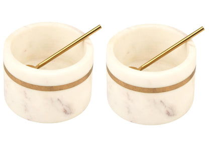 Cruiser’s Caché Marble Salt and Spice Cellars or Dipping Bowls with Gold Spoons | Set of 2