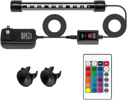 LED Aquarium Light with IP68 Waterproof and Memory Function Submersible Fish Tank Light with Remote and 16 Colors 7.5 Inches Brightness Adjustable Underwater Light Bar for Fish Tank Aquarium