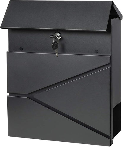 Lockable Mailboxes with Keys,Outdoor Wall Mounted Mail Box with Large Capacity,14 3/10" x 4 1/10" x 13",Black
