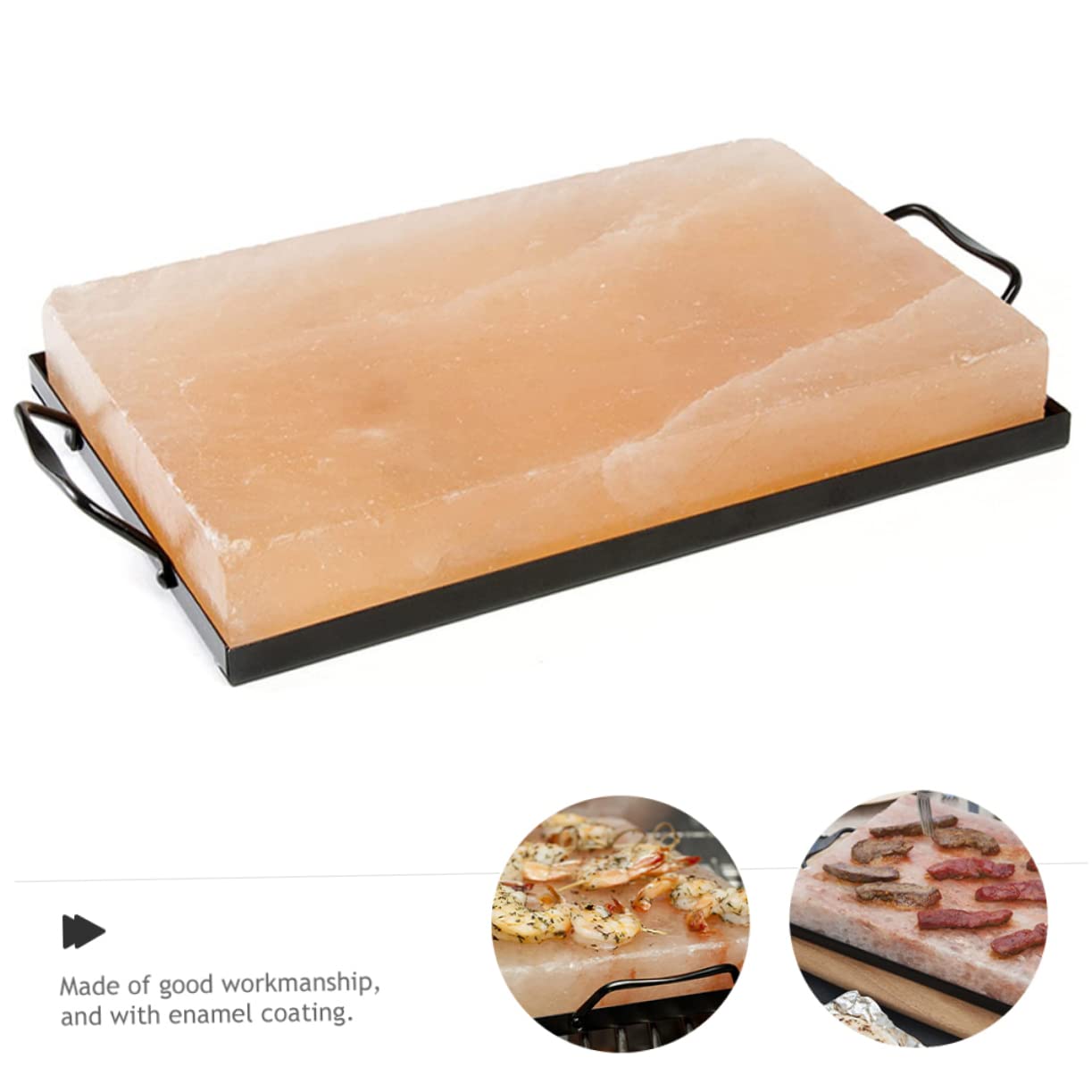 KONTONTY Salt Block Holder for Grill Durable Enameled Stainless Steel Salt Plate Rack with Double Handles for and Serving Barbecue Tool for Home and Restaurants