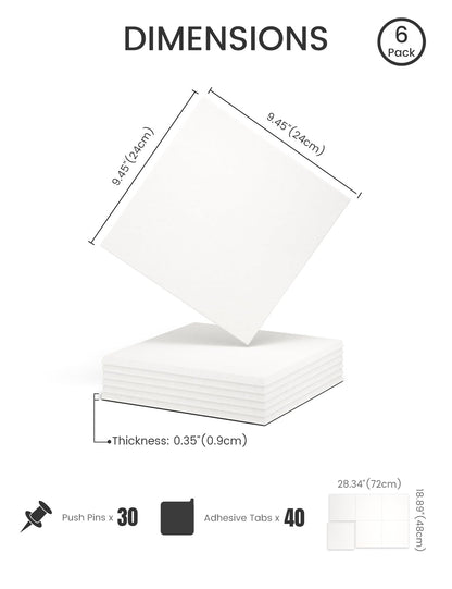 Felt Bulletin Board Tiles -28"x18" Cork Board Alternative for Office Decor, Push Pin Board Wall Organizer 6-Pack - Milky White