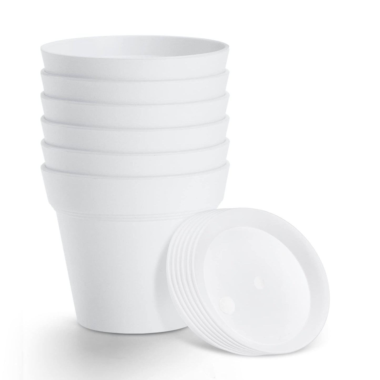 FHWTY 6 Pack 4in Plastic Plant Pots Terracotta & 6 Pack 4in Plastic Plant Pots White