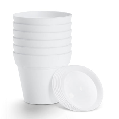 FHWTY 6 Pack 4in Plastic Plant Pots Terracotta & 6 Pack 4in Plastic Plant Pots White